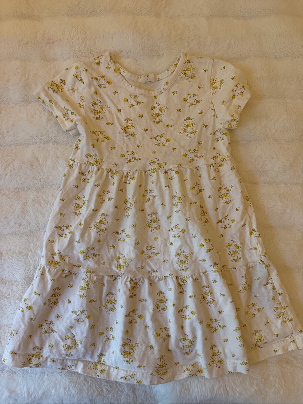 Girls' White Dress with Yellow Floral Print - Casual Tiered Sundress